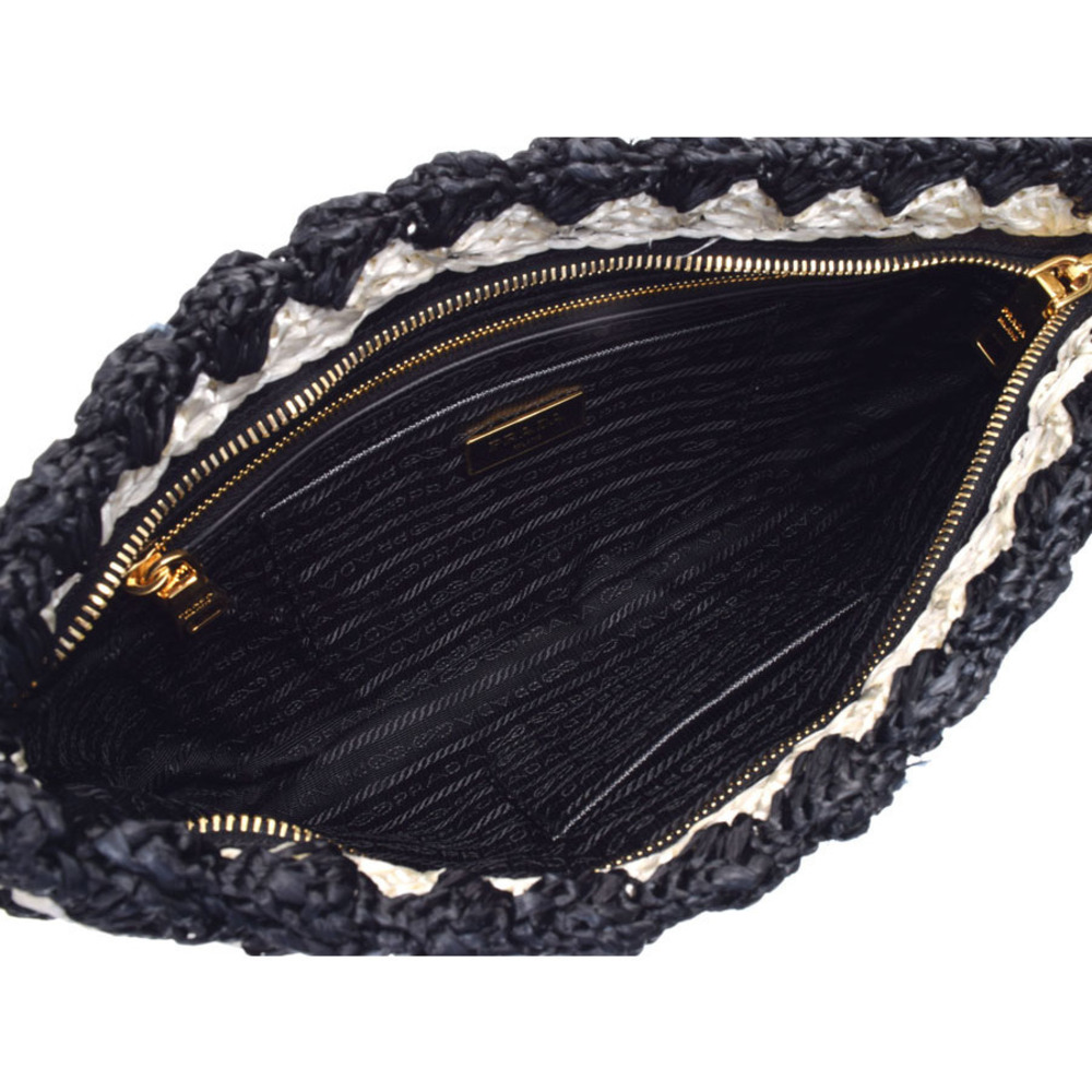 Prada Bag White Raffia Clutch Black - Picture 8 of 11